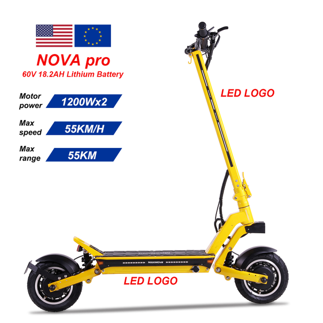 2400W Kick Electric Scooters with 60V 18.2Ah Lithium Battery 55KM Long Range